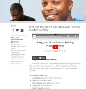 CLASP Webinar: Integrated Education and Training Practice and Policy