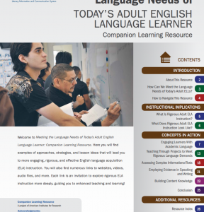 Meeting the Language Needs of Today’s Adult English Language Learner: Companion Learning Resource