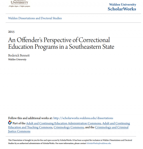 An Offender’s Perspective of Correctional Education Programs in a Southeastern State